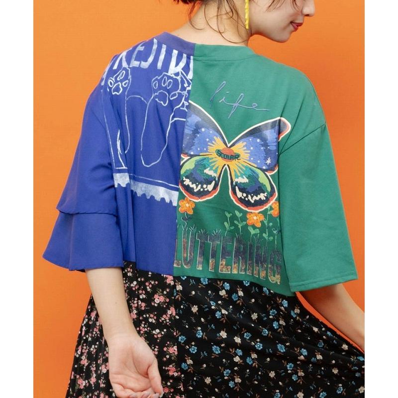 【scolar】配色×花柄異素材切替アシメワンピース ScoLar（スカラー） ワンピース 162733 配色×花柄 異素材切替アシメ