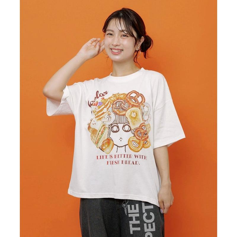 Tシャツ ScoLar スカラー 162735 スカラーちゃんベーカリー柄Tシャツ トップス カジュアル レトロ パン 原宿系 個性的 ポイント | ScoLar