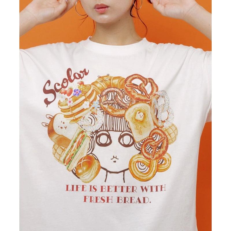 Tシャツ ScoLar スカラー 162735 スカラーちゃんベーカリー柄Tシャツ トップス カジュアル レトロ パン 原宿系 個性的 ポイント | ScoLar | 08