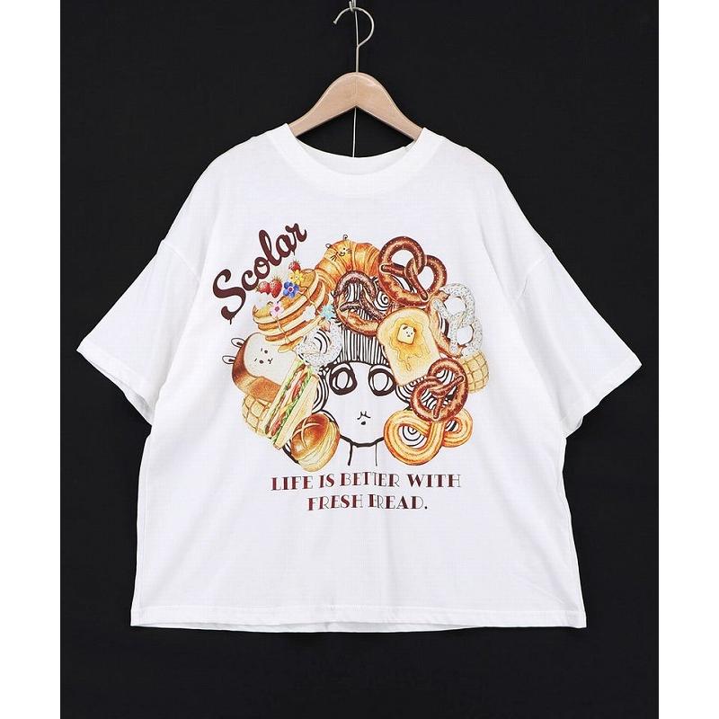 Tシャツ ScoLar スカラー 162735 スカラーちゃんベーカリー柄Tシャツ トップス カジュアル レトロ パン 原宿系 個性的 ポイント | ScoLar | 09