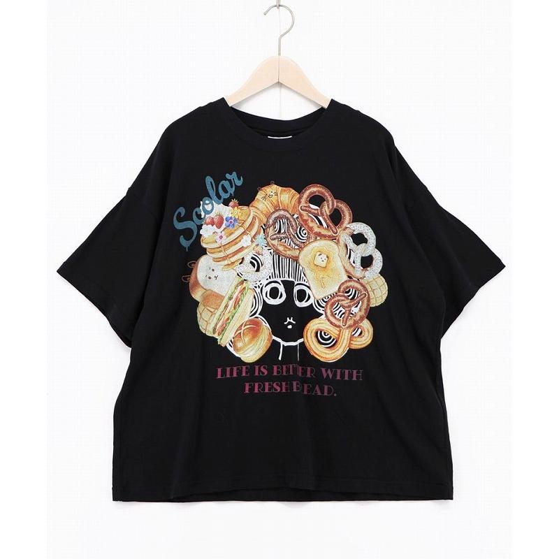 Tシャツ ScoLar スカラー 162735 スカラーちゃんベーカリー柄Tシャツ トップス カジュアル レトロ パン 原宿系 個性的 ポイント | ScoLar | 02