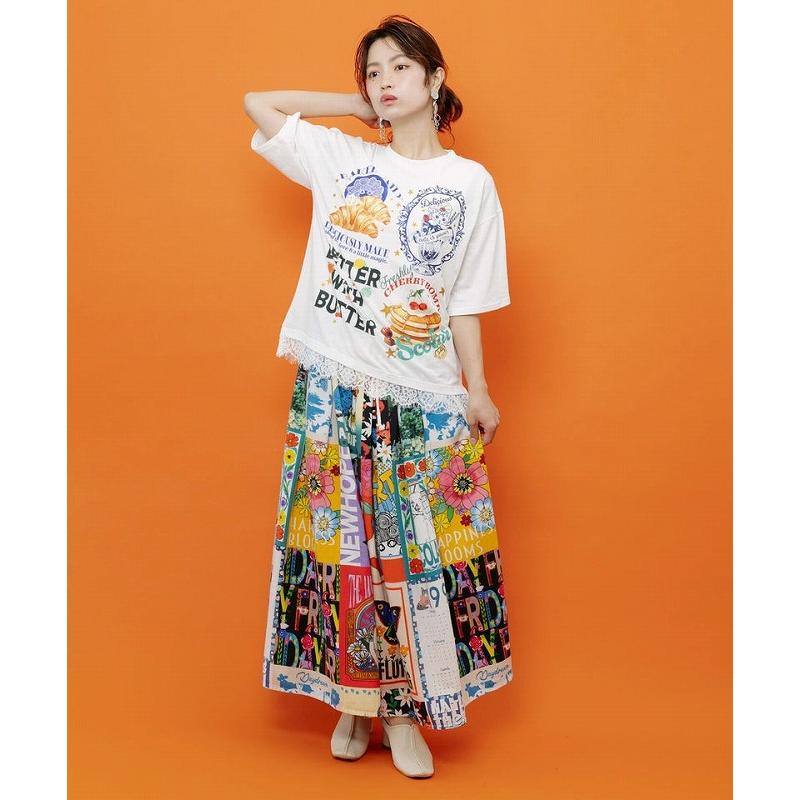 Tシャツ ScoLar スカラー 162736 いろんなフード柄 裾レースTシャツ トップス カジュアル レトロ ガーリー 原宿系 個性的 ポイント | ScoLar | 05