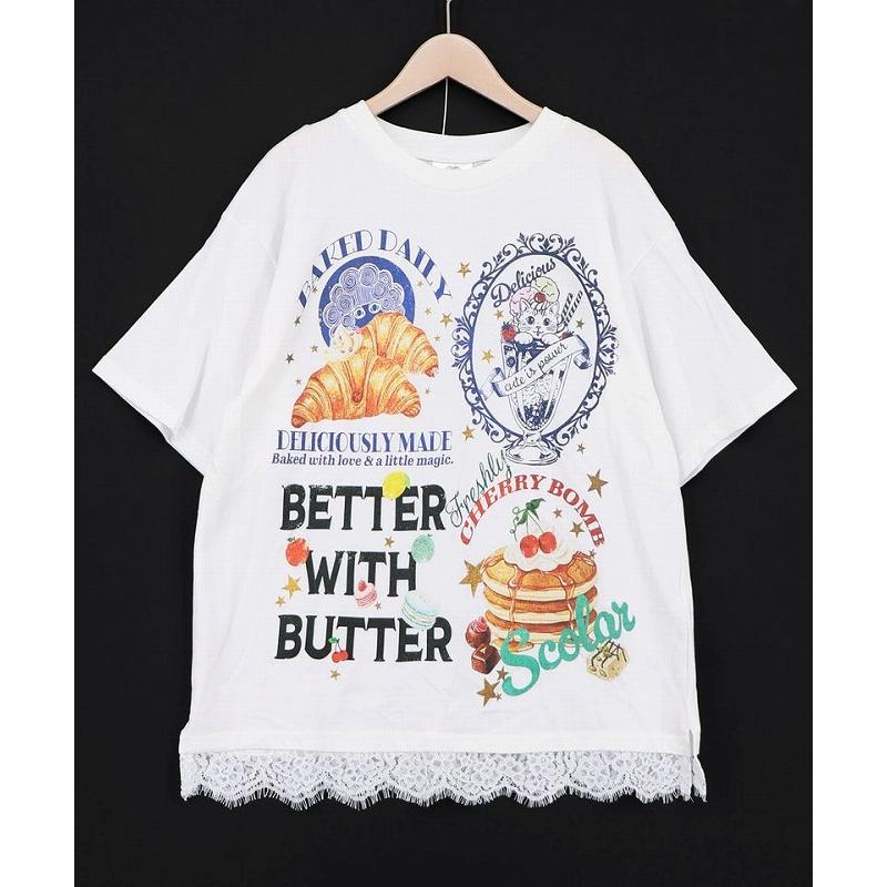 Tシャツ ScoLar スカラー 162736 いろんなフード柄 裾レースTシャツ トップス カジュアル レトロ ガーリー 原宿系 個性的 ポイント | ScoLar | 09
