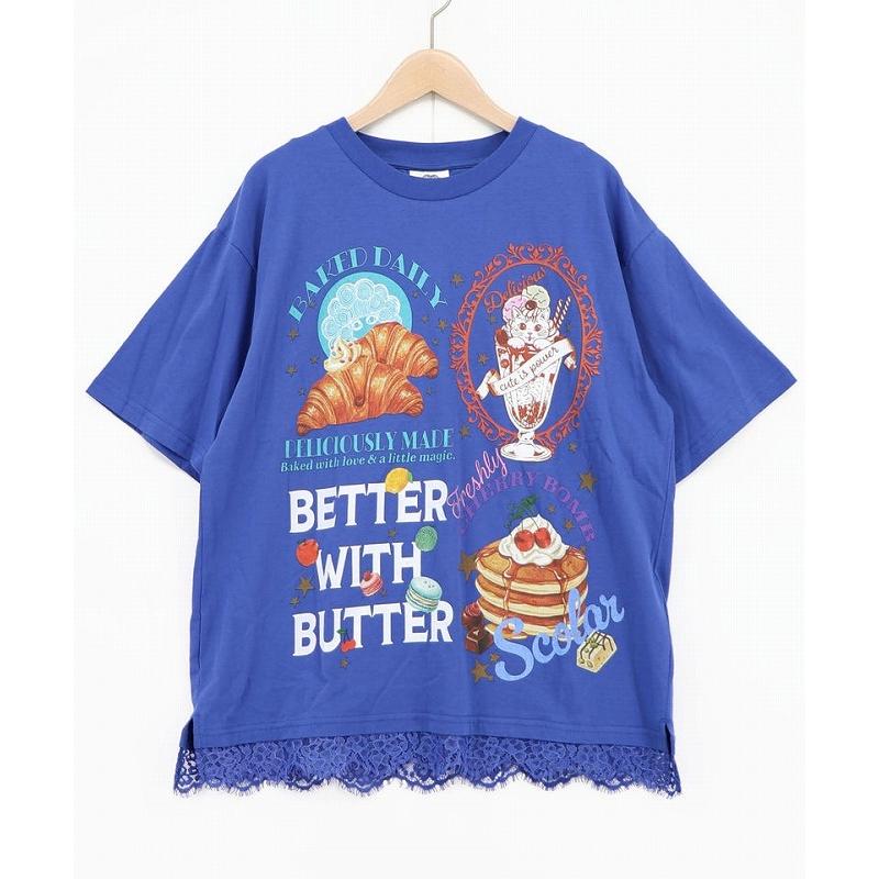 Tシャツ ScoLar スカラー 162736 いろんなフード柄 裾レースTシャツ トップス カジュアル レトロ ガーリー 原宿系 個性的 ポイント | ScoLar | 03