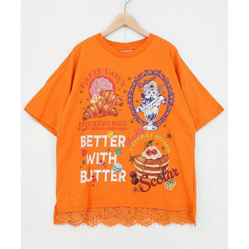 Tシャツ ScoLar スカラー 162736 いろんなフード柄 裾レースTシャツ トップス カジュアル レトロ ガーリー 原宿系 個性的 ポイント | ScoLar | 04