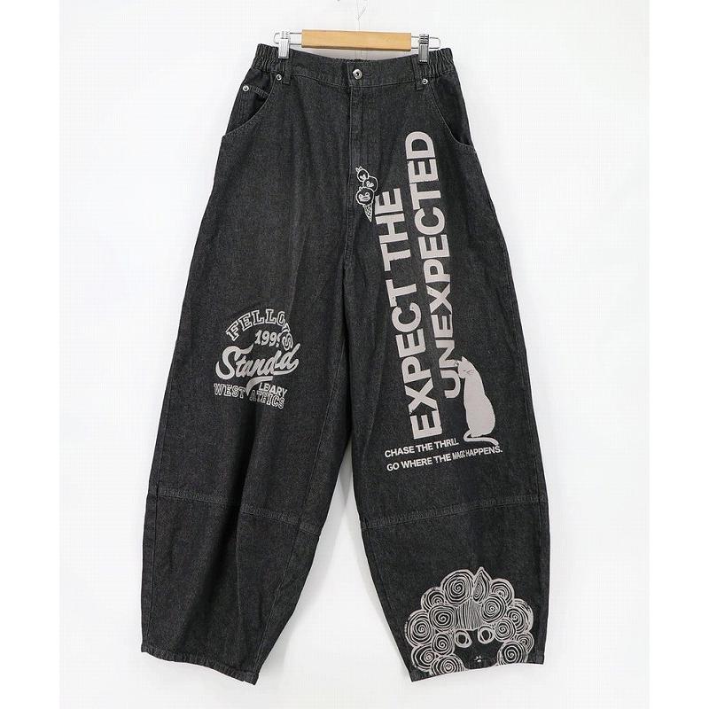 パンツ ScoLar スカラー 162743 ロゴ半ラバープリント デニムorヒッコリーパンツ ボトムス カジュアル レトロ 原宿系 個性的 ポイント | ScoLar | 01