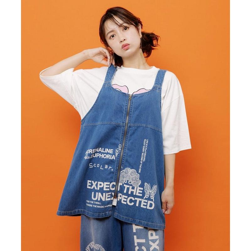 ベスト ScoLar スカラー 162744 ロゴ半ラバープリント デニムorヒッコリー2wayベスト カジュアル レトロ レイヤード 原宿系 個性的 ポイント | ScoLar | 03