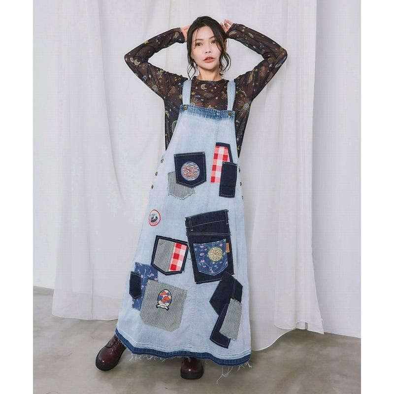 SALE レディース ファッション かわいい スカート ジャンスカ ScoLar スカラー 163605 ポケットがいっぱい リメイク調ジャンパースカート レトロ 原宿系 個性的 | ScoLar