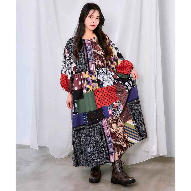 ワンピース ScoLar スカラー 163613 POPコラージュ総柄シャツワンピース カジュアル レトロ 原宿系 個性的 ポイント | ScoLar | 03