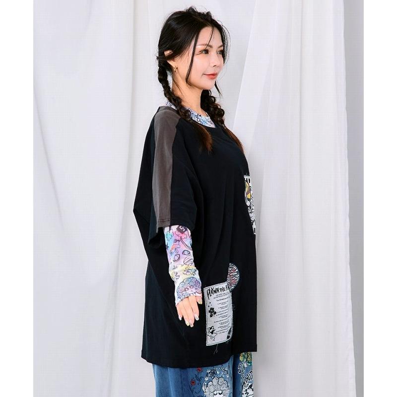 チュニック ScoLar スカラー 163629 アップリケ×ワッペン コラージュ風チュニック カジュアル ポップ レトロ 原宿系 個性的 ポイント | ScoLar | 06