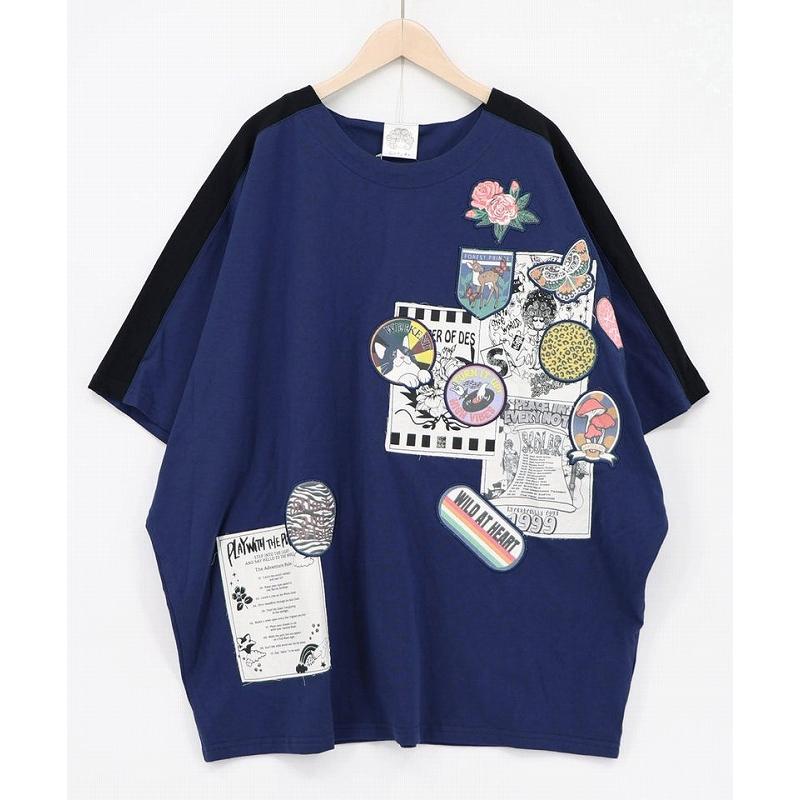 チュニック ScoLar スカラー 163629 アップリケ×ワッペン コラージュ風チュニック カジュアル ポップ レトロ 原宿系 個性的 ポイント | ScoLar | 03