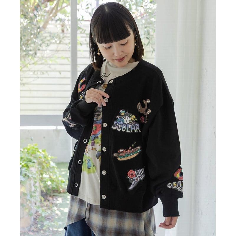 カーディガン 新作 ScoLar スカラー 163650 ワッペン風刺繍 2wayカーディガン 羽織り カジュアル ポップ レトロ 原宿系 個性的 ポイント | ScoLar | 02