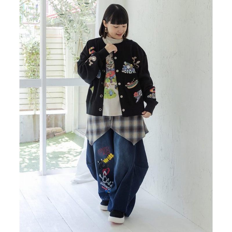 カーディガン 新作 ScoLar スカラー 163650 ワッペン風刺繍 2wayカーディガン 羽織り カジュアル ポップ レトロ 原宿系 個性的 ポイント | ScoLar | 04