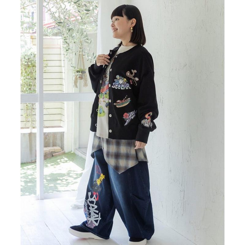 カーディガン 新作 ScoLar スカラー 163650 ワッペン風刺繍 2wayカーディガン 羽織り カジュアル ポップ レトロ 原宿系 個性的 ポイント | ScoLar | 05