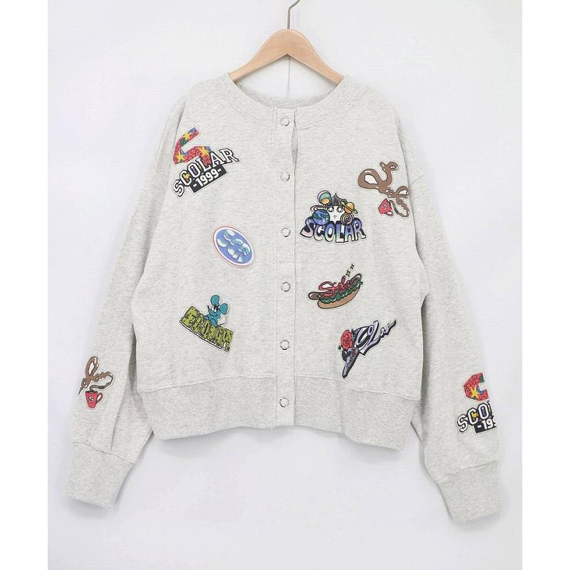 カーディガン 新作 ScoLar スカラー 163650 ワッペン風刺繍 2wayカーディガン 羽織り カジュアル ポップ レトロ 原宿系 個性的 ポイント | ScoLar | 01