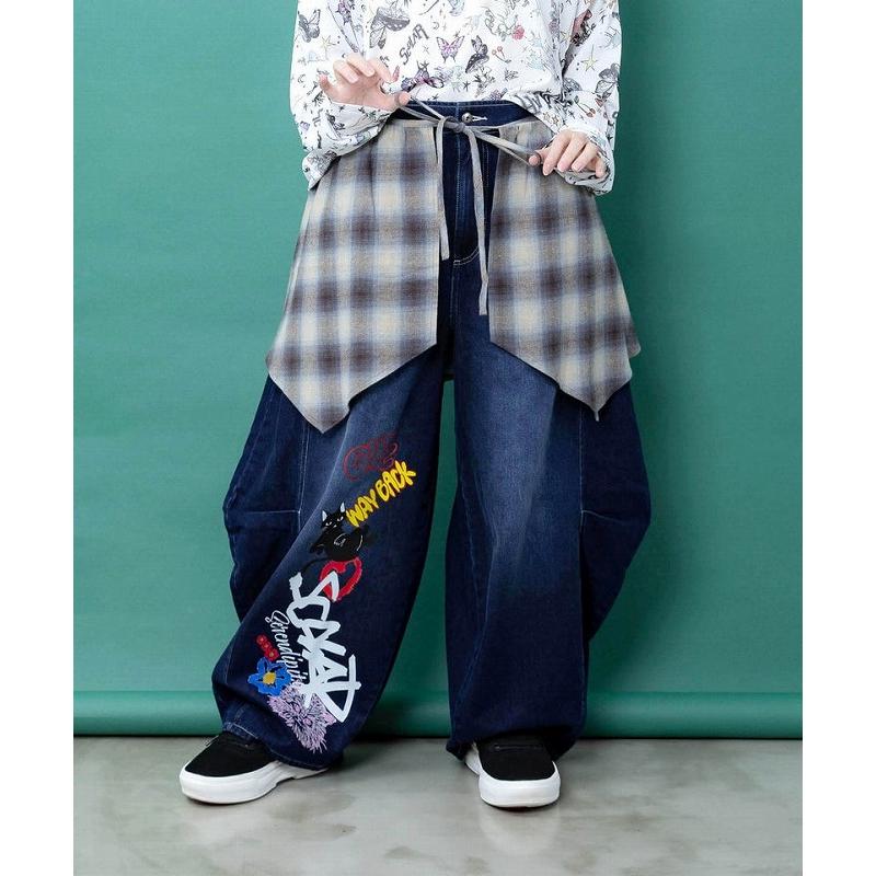 レディース ファッション かわいい パンツ ボトムス ScoLar スカラー 163676 チェック巻きスカート付き 3wayデニムパンツ レトロ 原宿系 個性的 ポイント | ScoLar | 02