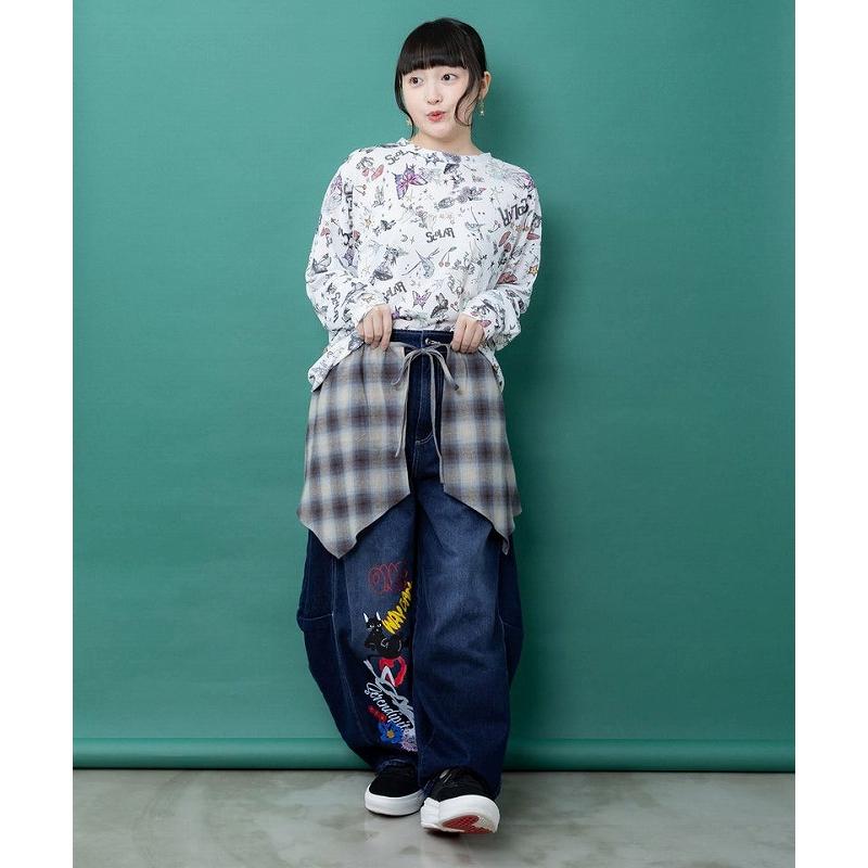 レディース ファッション かわいい パンツ ボトムス ScoLar スカラー 163676 チェック巻きスカート付き 3wayデニムパンツ レトロ 原宿系 個性的 ポイント | ScoLar | 03