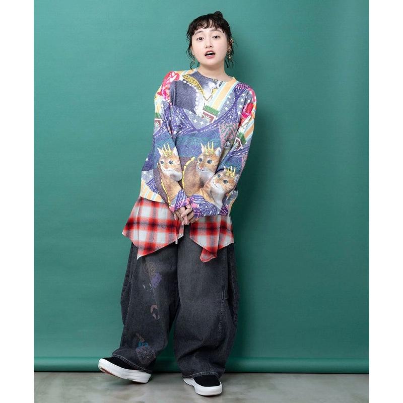 レディース ファッション かわいい パンツ ボトムス ScoLar スカラー 163676 チェック巻きスカート付き 3wayデニムパンツ レトロ 原宿系 個性的 ポイント | ScoLar | 05