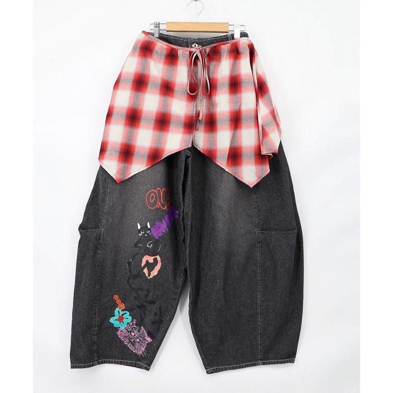 レディース ファッション かわいい パンツ ボトムス ScoLar スカラー 163676 チェック巻きスカート付き 3wayデニムパンツ レトロ 原宿系 個性的 ポイント | ScoLar | 06