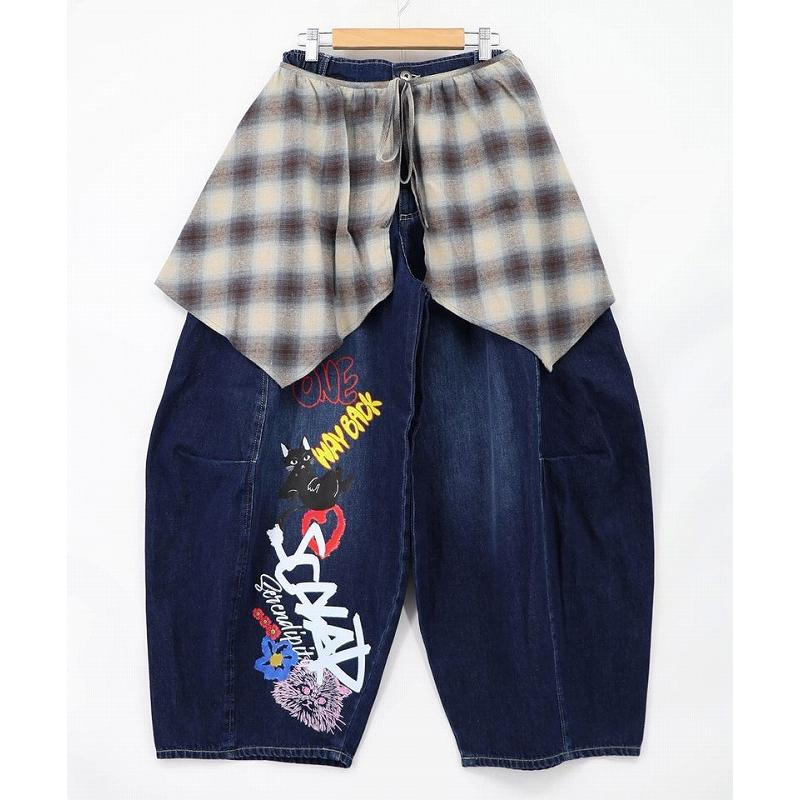 レディース ファッション かわいい パンツ ボトムス ScoLar スカラー 163676 チェック巻きスカート付き 3wayデニムパンツ レトロ 原宿系 個性的 ポイント | ScoLar | 08