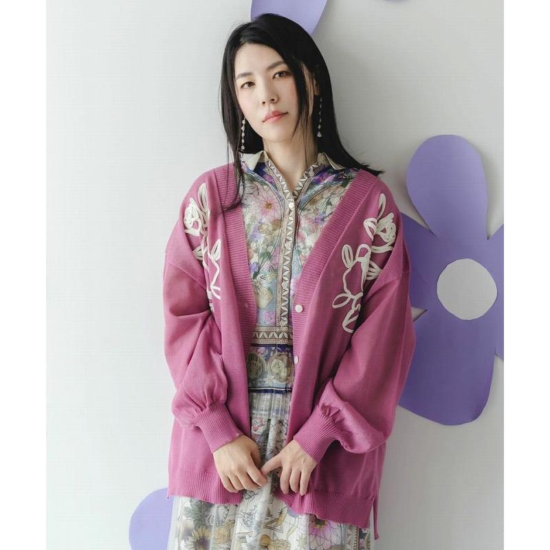 カーディガン SALE is ScoLar イズ スカラー 552276 バラ柄コード刺繍 シアーニットカーディガン 羽織り フェミニン ガーリー 原宿系 個性的 ポイント | iS ScoLar | 01