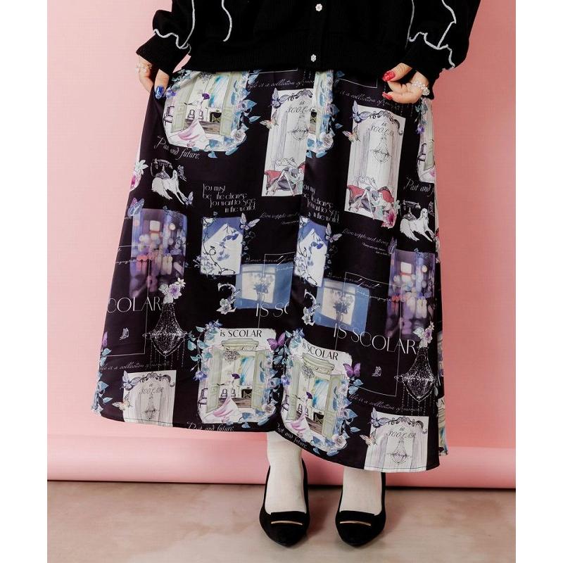 スカート SALE is ScoLar イズ スカラー 553203 現在と過去 イメージプリントスカート ボトムス シック フェミニン ガーリー 原宿系 個性的 ポイント | iS ScoLar