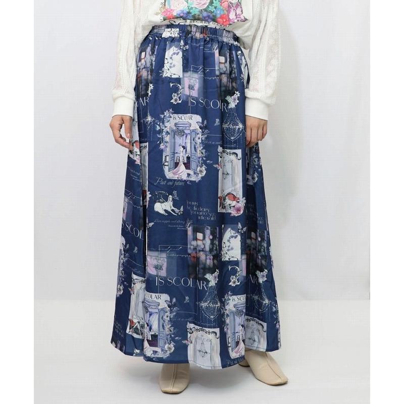 スカート SALE is ScoLar イズ スカラー 553203 現在と過去 イメージプリントスカート ボトムス シック フェミニン ガーリー 原宿系 個性的 ポイント | iS ScoLar | 02