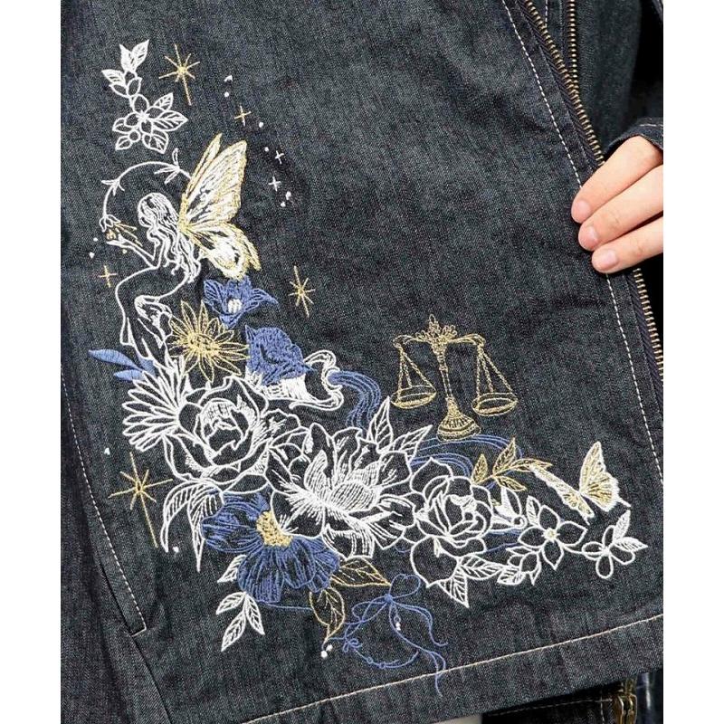 ＊イズスカラー　553212：星座モチーフ刺繍 デニムブルゾン 553212：星座モチーフ刺繍 デニムブルゾンの通販-ScoLar