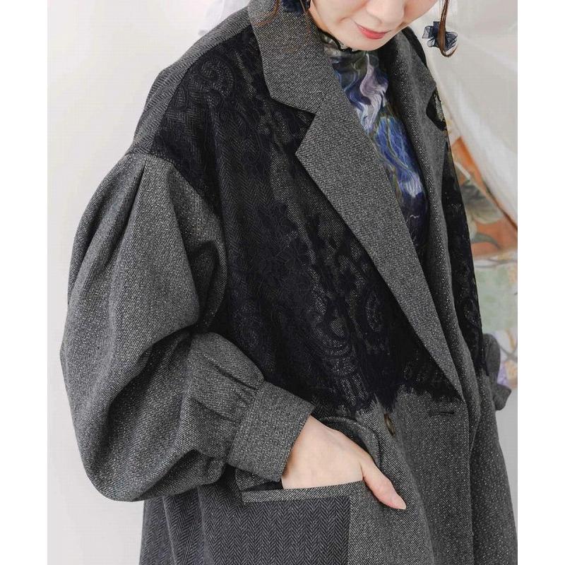 iS ScoLar 553229：レースと蝶々の異素材切替ジャケット 553229：レースと蝶々の異素材切替ジャケットの通販-ScoLar