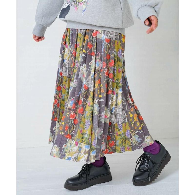 スカート SALE is ScoLar イズ スカラー 553263 豊穣と繁栄柄スウェードポンチプリーツスカート ボトムス シック フェミニン ガーリー 原宿系 個性的 ポイント | iS ScoLar