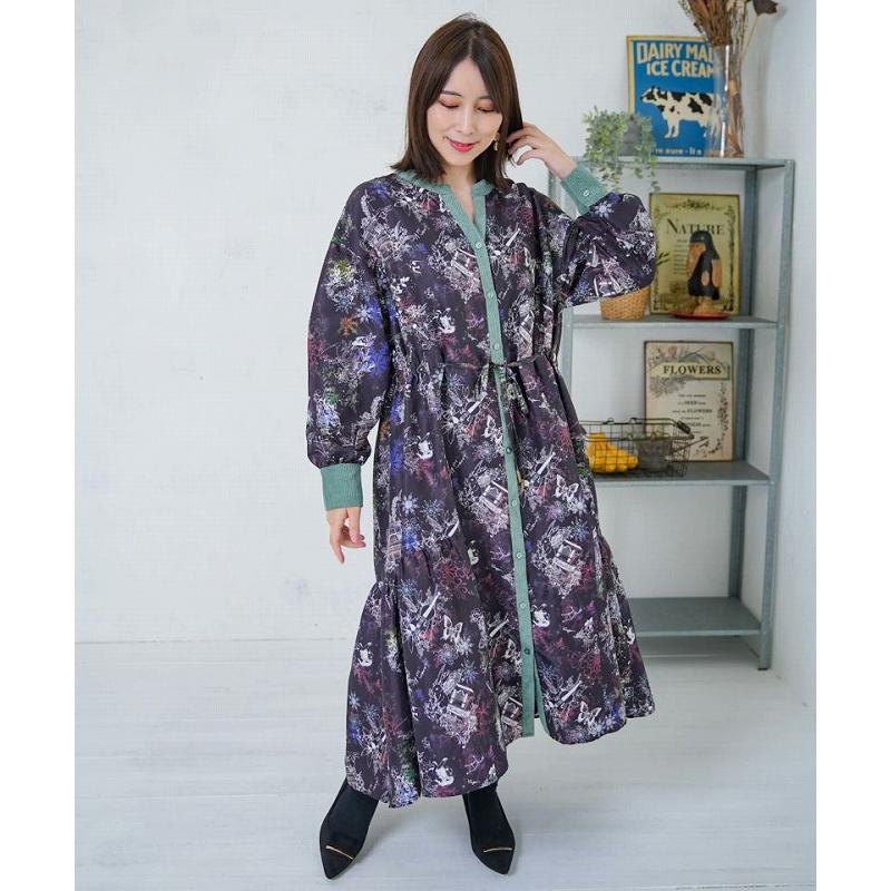 ワンピース SALE is ScoLar イズ スカラー 553271 星座・楽器・雪の結晶柄 布帛×コーデュロイワンピース シック フェミニン 原宿系 個性的 ポイント | iS ScoLar | 02