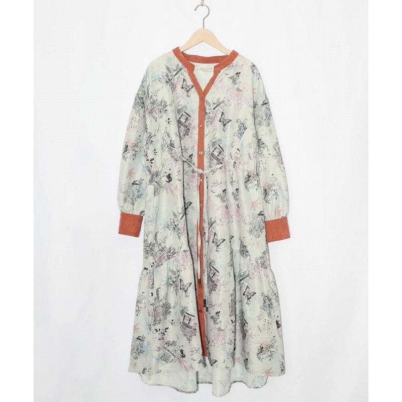 ワンピース SALE is ScoLar イズ スカラー 553271 星座・楽器・雪の結晶柄 布帛×コーデュロイワンピース シック フェミニン 原宿系 個性的 ポイント | iS ScoLar | 01