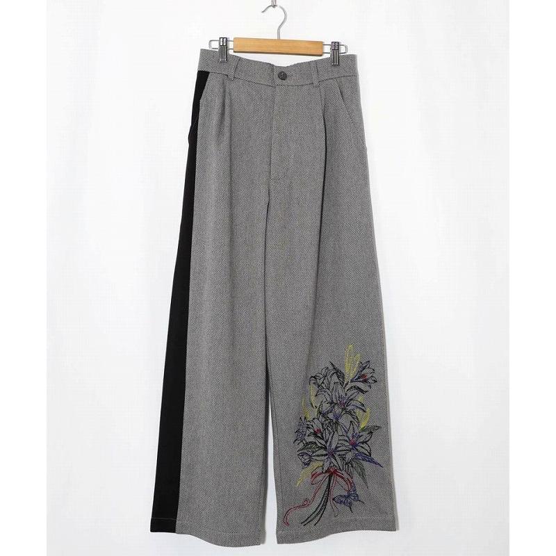 パンツ SALE is ScoLar イズ スカラー 553280 異素材切替×花束刺繍パンツ ボトムス シック フェミニン 原宿系 個性的 ポイント | iS ScoLar | 06