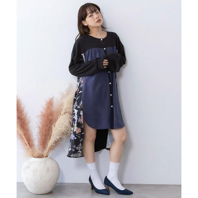 カーディガン SALE is ScoLar イズ スカラー 553286 アンティーク柄 3素材切替ロングカーディガン 羽織り シック フェミニン ガーリー 原宿系 個性的 ポイント | iS ScoLar | 02