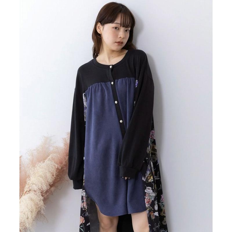 カーディガン SALE is ScoLar イズ スカラー 553286 アンティーク柄 3素材切替ロングカーディガン 羽織り シック フェミニン ガーリー 原宿系 個性的 ポイント | iS ScoLar | 03