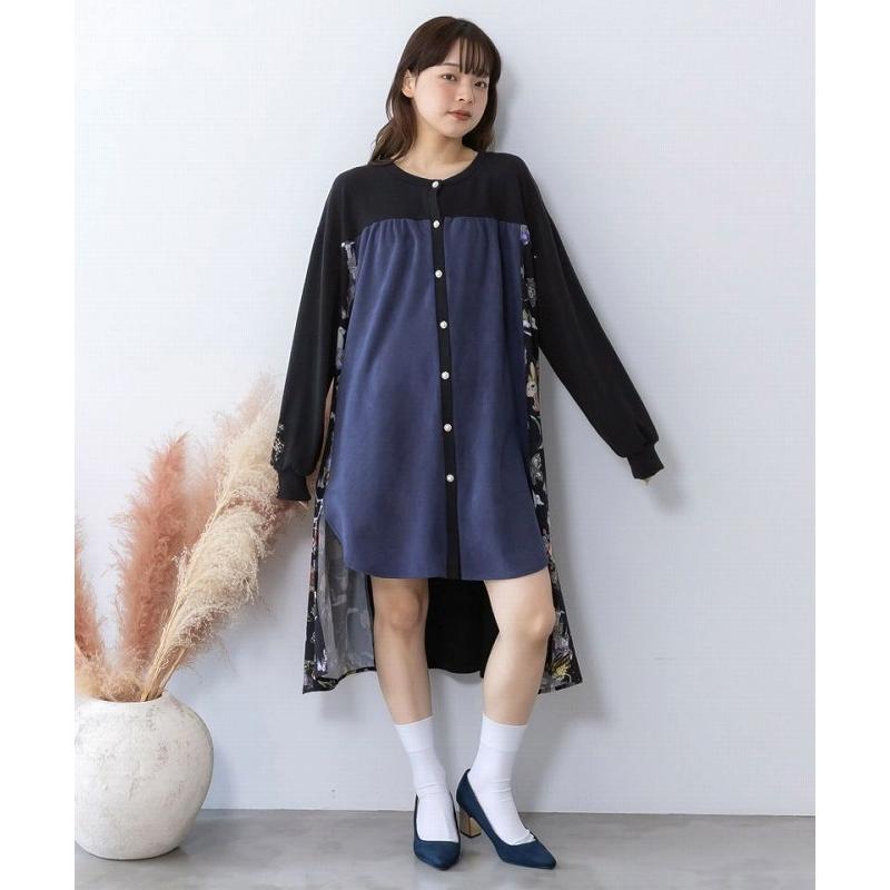 カーディガン SALE is ScoLar イズ スカラー 553286 アンティーク柄 3素材切替ロングカーディガン 羽織り シック フェミニン ガーリー 原宿系 個性的 ポイント | iS ScoLar | 04