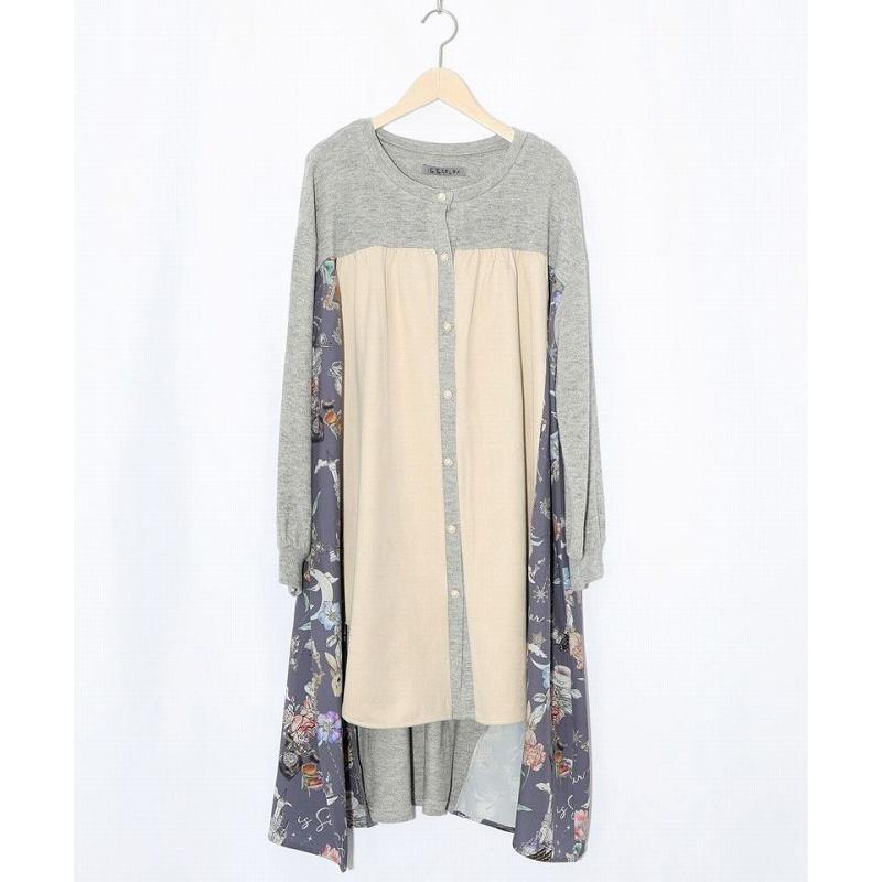 カーディガン SALE is ScoLar イズ スカラー 553286 アンティーク柄 3素材切替ロングカーディガン 羽織り シック フェミニン ガーリー 原宿系 個性的 ポイント | iS ScoLar | 01