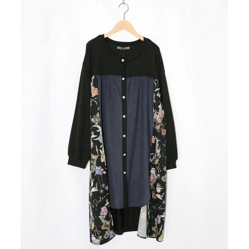 カーディガン SALE is ScoLar イズ スカラー 553286 アンティーク柄 3素材切替ロングカーディガン 羽織り シック フェミニン ガーリー 原宿系 個性的 ポイント | iS ScoLar | 08