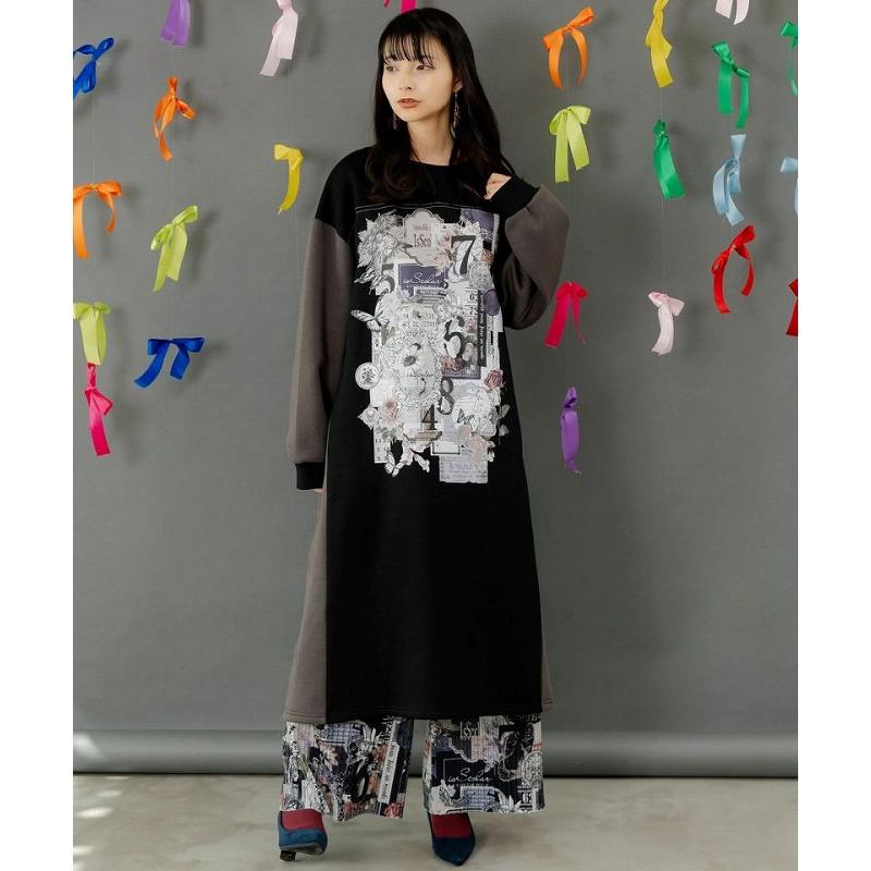 ワンピース SALE is ScoLar イズ スカラー 553287 コラージュ柄裏起毛ワンピース シック フェミニン 原宿系 個性的 ポイント | iS ScoLar | 02