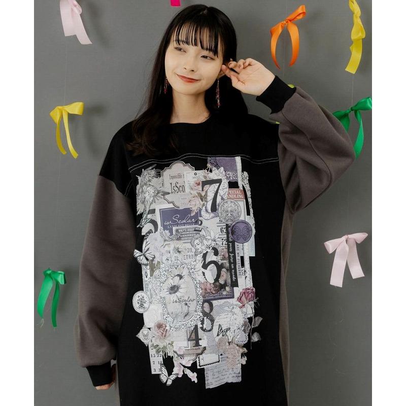 ワンピース SALE is ScoLar イズ スカラー 553287 コラージュ柄裏起毛ワンピース シック フェミニン 原宿系 個性的 ポイント | iS ScoLar | 03