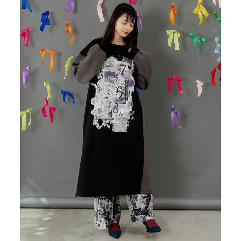 ワンピース SALE is ScoLar イズ スカラー 553287 コラージュ柄裏起毛ワンピース シック フェミニン 原宿系 個性的 ポイント | iS ScoLar | 04