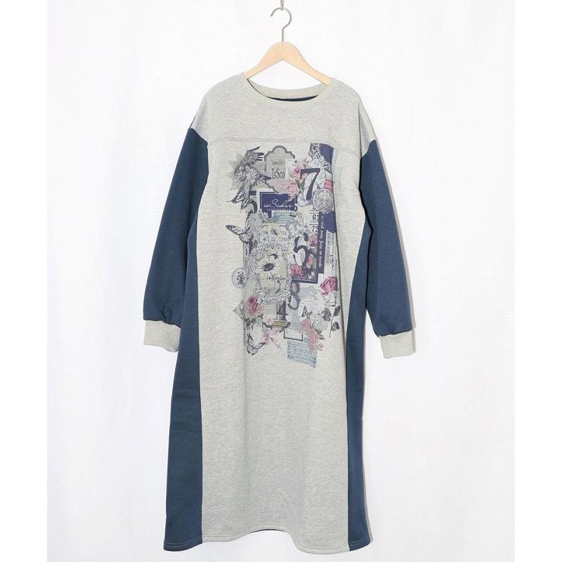 ワンピース SALE is ScoLar イズ スカラー 553287 コラージュ柄裏起毛ワンピース シック フェミニン 原宿系 個性的 ポイント | iS ScoLar | 01
