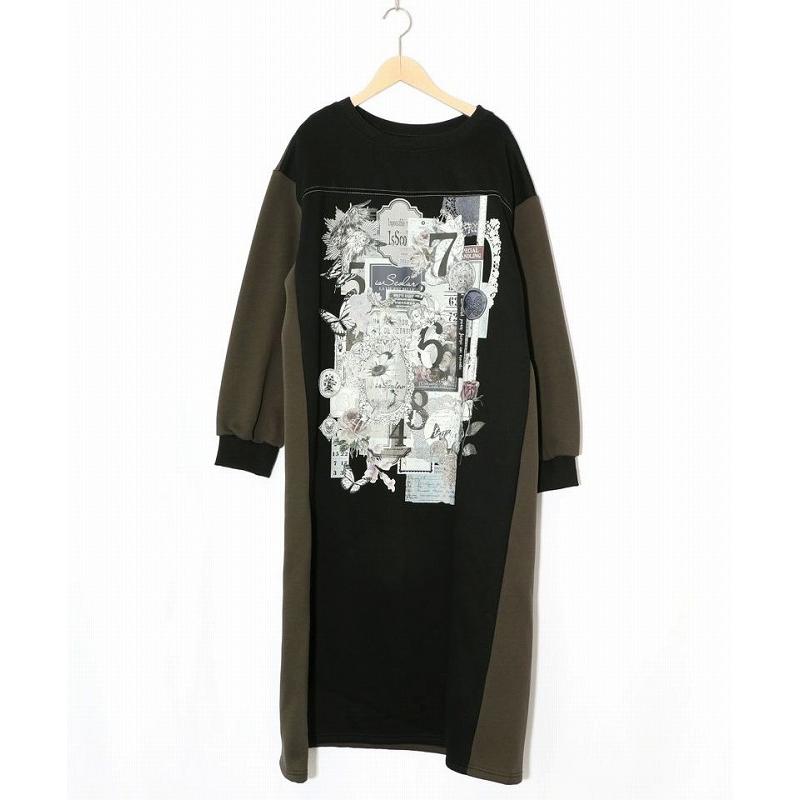 ワンピース SALE is ScoLar イズ スカラー 553287 コラージュ柄裏起毛ワンピース シック フェミニン 原宿系 個性的 ポイント | iS ScoLar | 08
