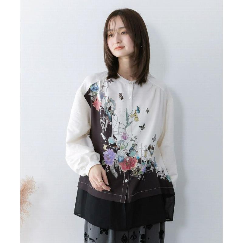 シャツ SALE is ScoLar イズ スカラー 561202 布帛ｘシフォン異素材切替バイカラー花柄シャツ トップス シック フェミニン 原宿系 個性的 ポイント | iS ScoLar | 03
