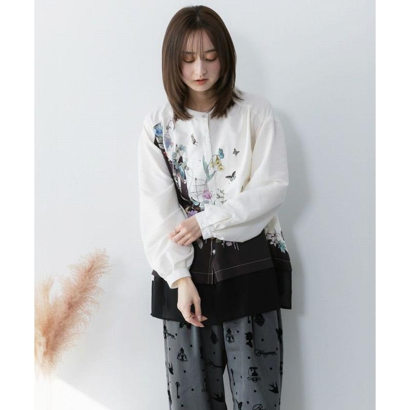 シャツ SALE is ScoLar イズ スカラー 561202 布帛ｘシフォン異素材切替バイカラー花柄シャツ トップス シック フェミニン 原宿系 個性的 ポイント | iS ScoLar | 04