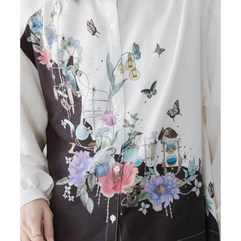 シャツ SALE is ScoLar イズ スカラー 561202 布帛ｘシフォン異素材切替バイカラー花柄シャツ トップス シック フェミニン 原宿系 個性的 ポイント | iS ScoLar | 05