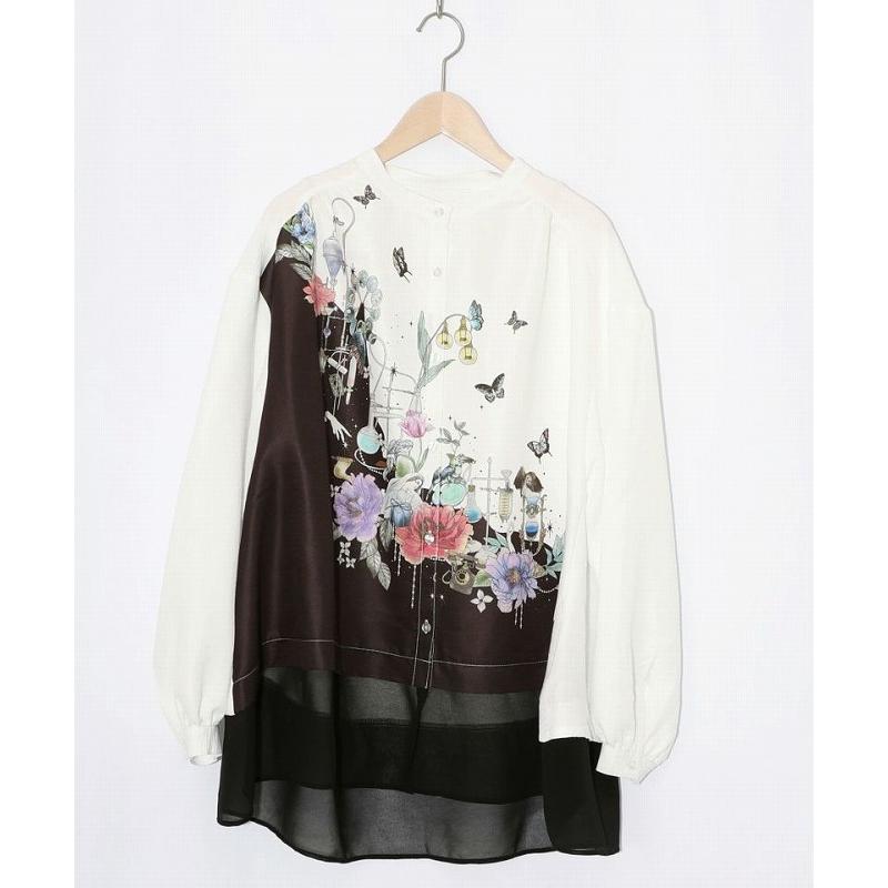 シャツ SALE is ScoLar イズ スカラー 561202 布帛ｘシフォン異素材切替バイカラー花柄シャツ トップス シック フェミニン 原宿系 個性的 ポイント | iS ScoLar | 07