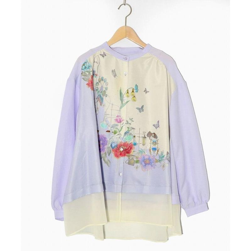 シャツ SALE is ScoLar イズ スカラー 561202 布帛ｘシフォン異素材切替バイカラー花柄シャツ トップス シック フェミニン 原宿系 個性的 ポイント | iS ScoLar | 02