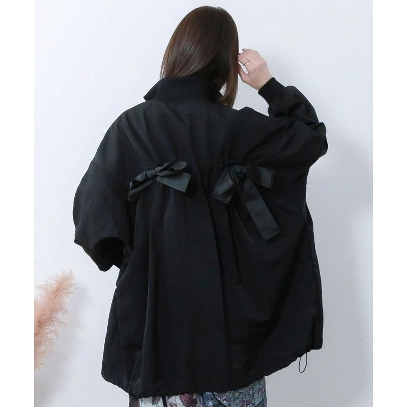 iS ScoLar 561206：リボン×花刺繍ドルマンスリーブブルゾン iS ScoLar（イズスカラー） ブルゾン SALE is ScoLar イズ スカラー