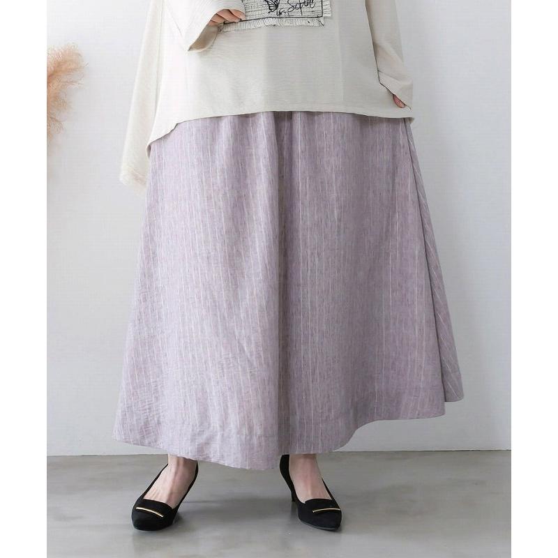 イズスカラー 花柄布帛×ラメ入りストライプ柄 リバーシブルスカート ピンク イズスカラー 花柄布帛×ラメ入りストライプ柄 リバーシブルスカート